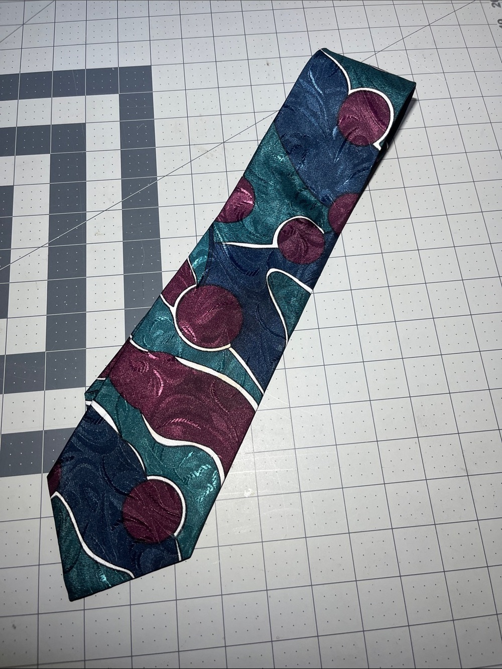 Teal and Burgundy vintage Geometric Silk neck Tie - Classic Men's